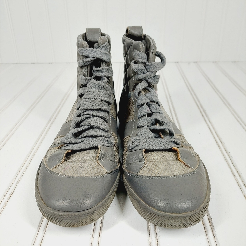 Chloé Gray Leather Lace Up Quilted High Top Casual Sneakers D849 - Picture 3 of 12